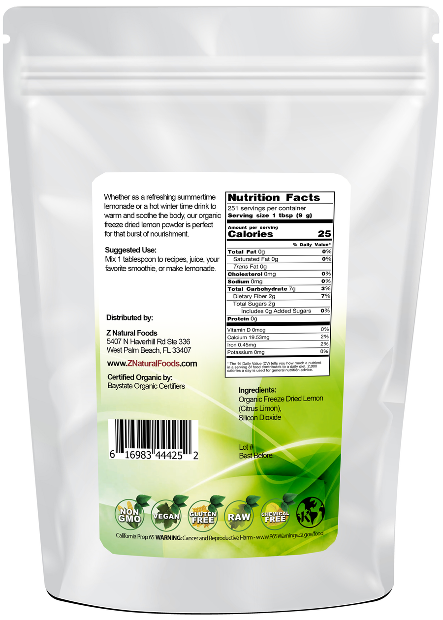 Back of the bag image of Lemon Powder - Organic Freeze Dried 5 lb