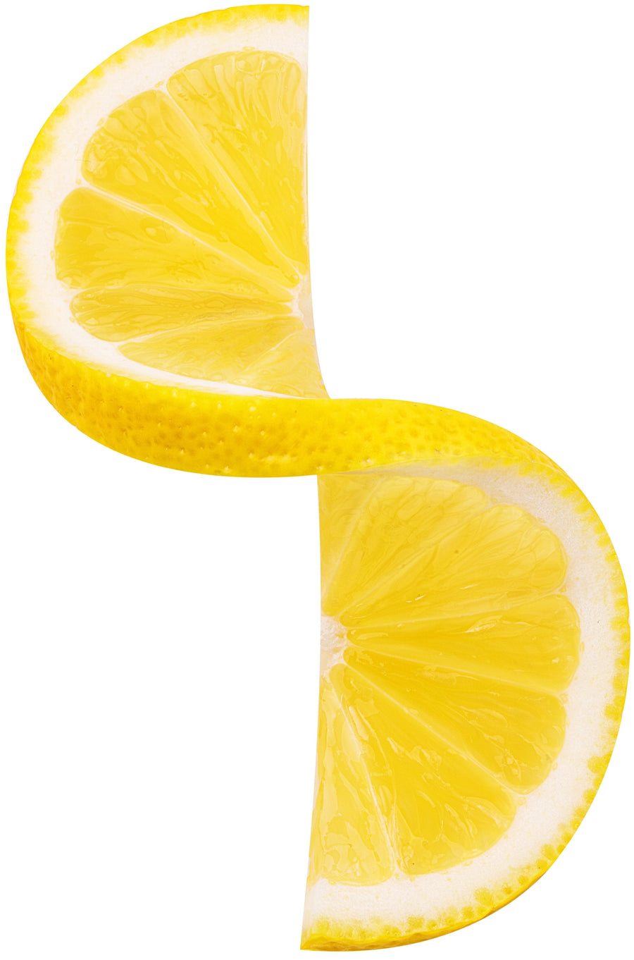 Image of one Lemon slice being twisted in midair.