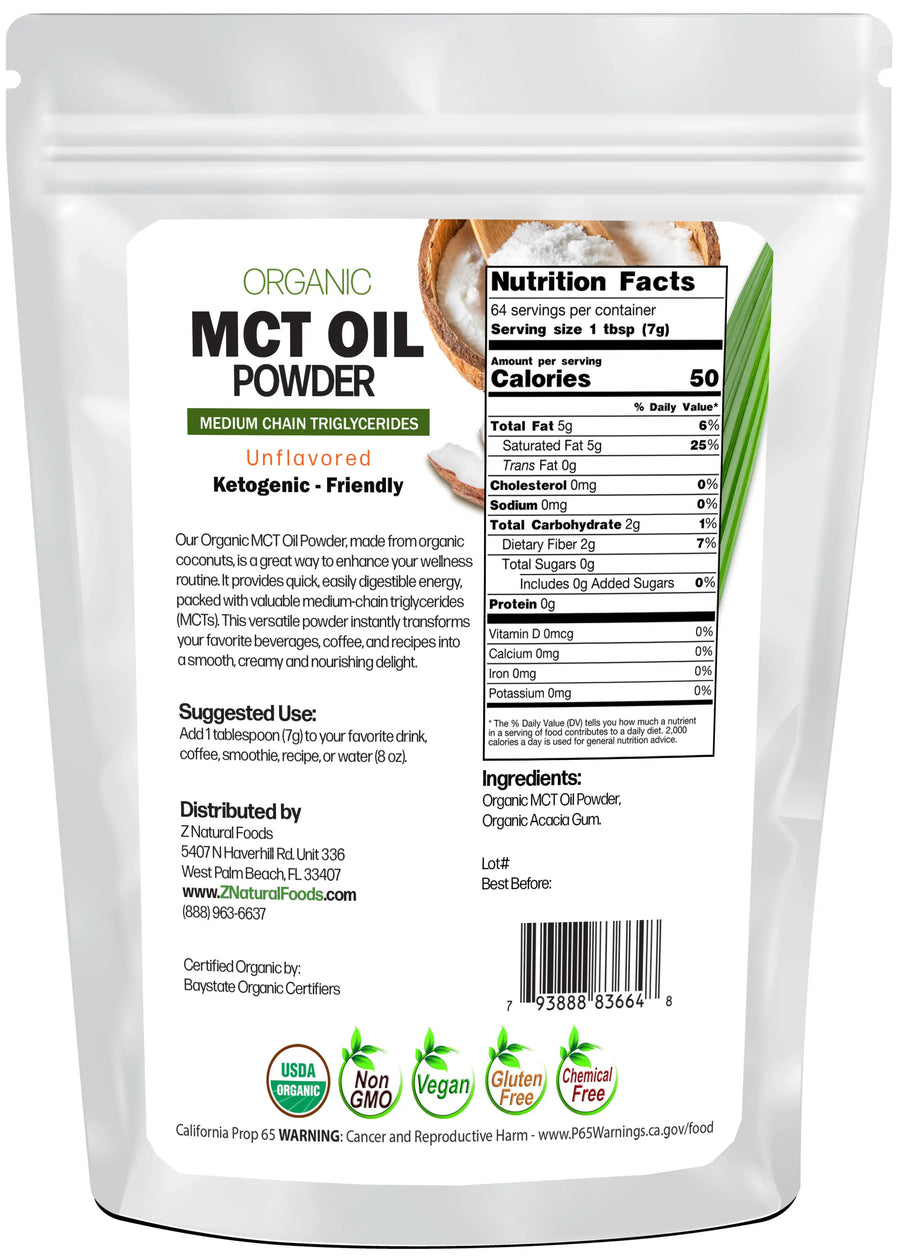 Back of the bag image of MCT Oil Powder - Organic 1 lb