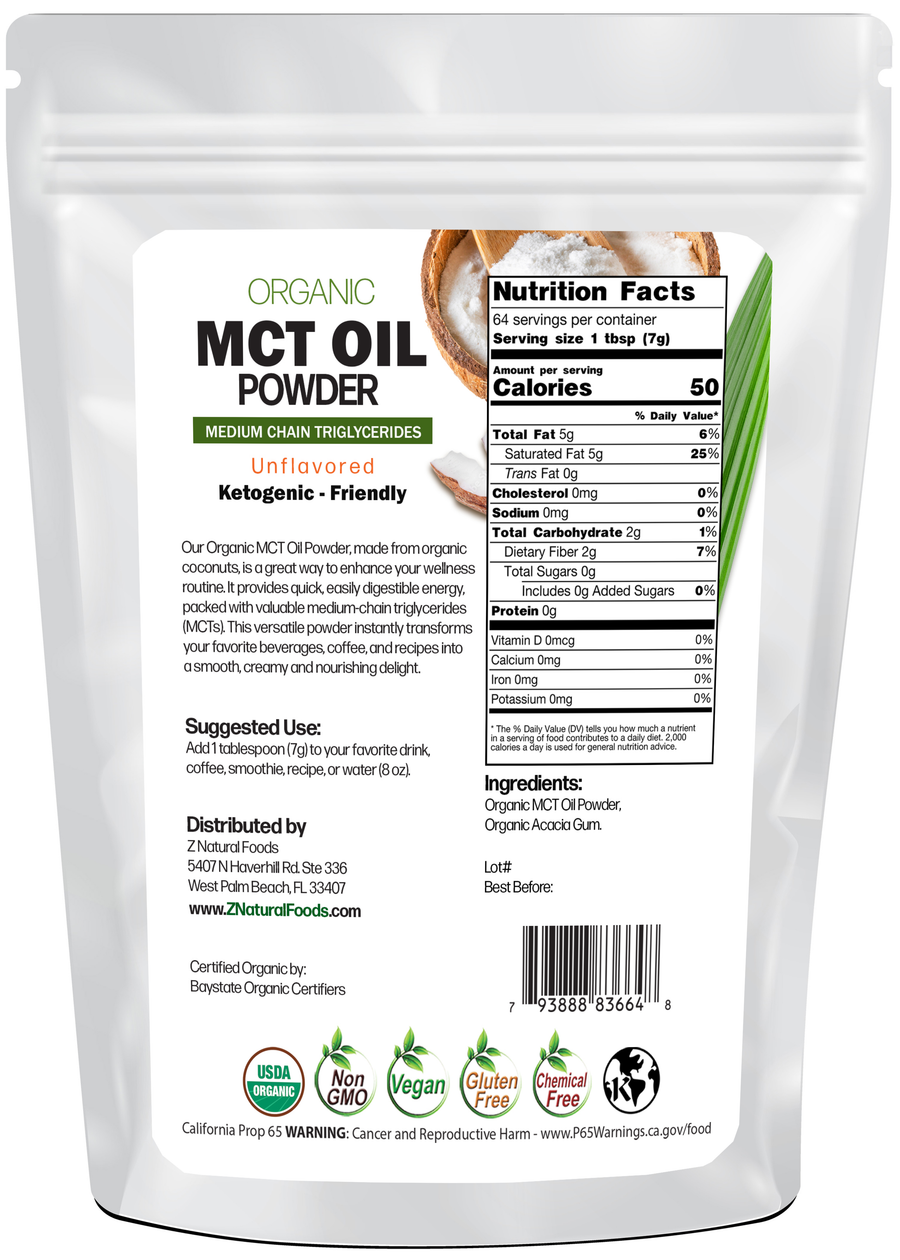 Back of the bag image of MCT Oil Powder - Organic 1 lb