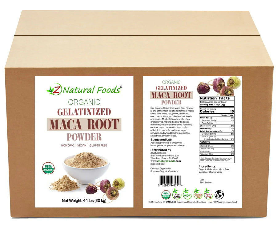 Front and Back label image for Maca Root Gelatinized Powder - Organic in bulk