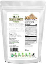 Photo of back of 1 lb bag of Maca Root Powder (Black) - Organic