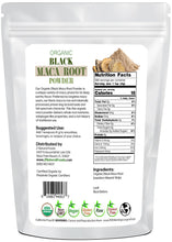 Photo of back of 5 lb bag of Maca Root Powder (Black) - Organic