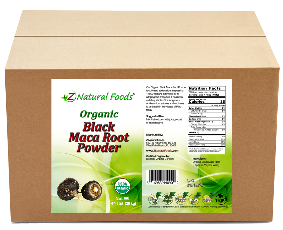 Photo of front and back label image of Maca Root Powder (Black) - Organic in bulk