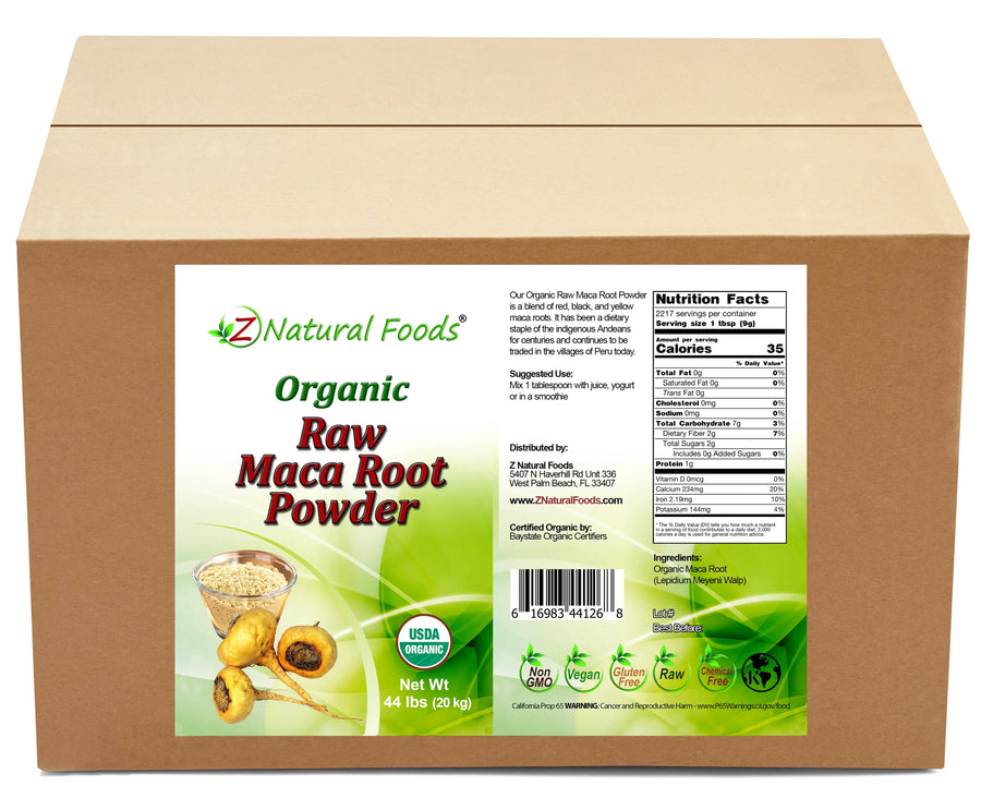 Maca Root Powder - Organic Raw front and back label image in bulk