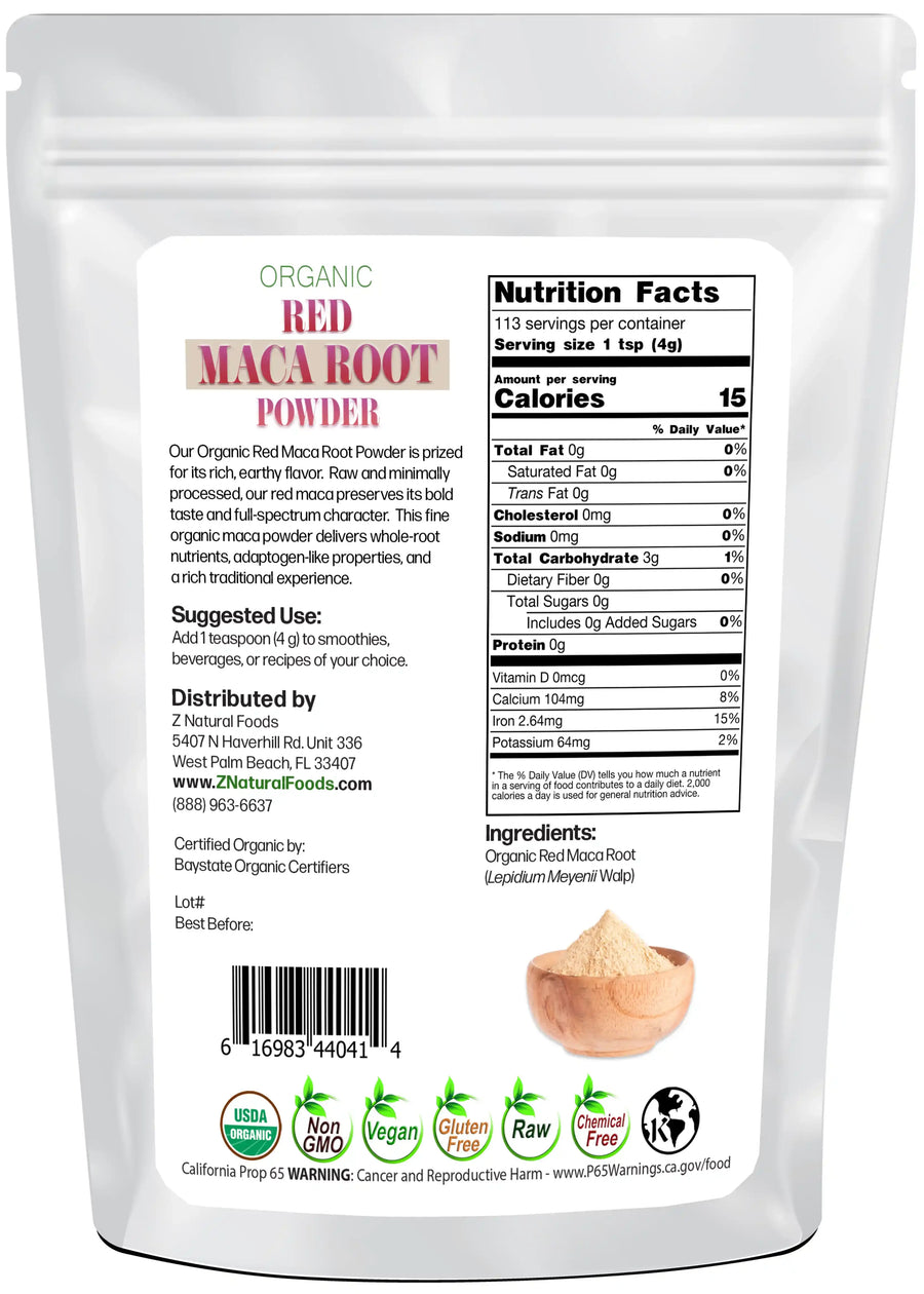 Back of the bag image of Maca Root Powder (Red) - Organic Raw 1 lb 