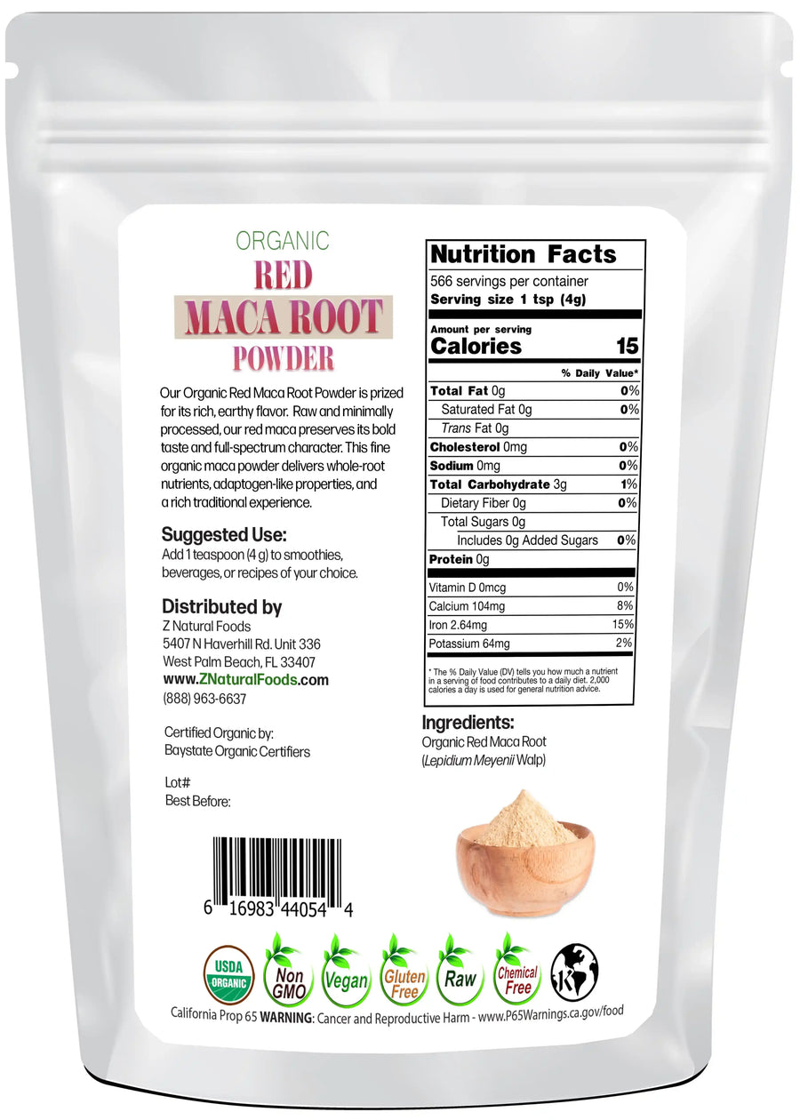 Back of the bag image of Maca Root Powder (Red) - Organic Raw 5 lb 