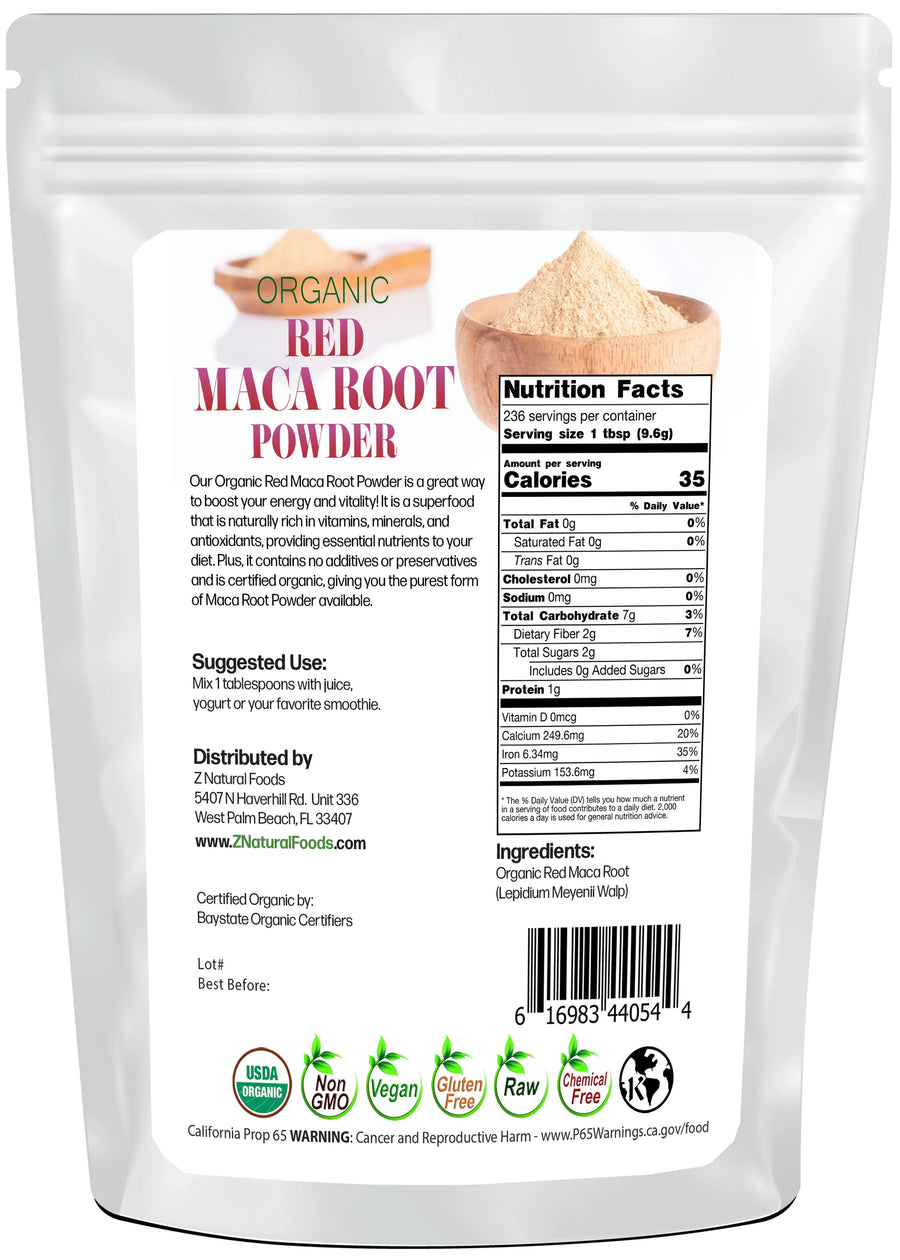 Back of the bag image of Maca Root Powder (Red) - Organic Raw 5 lb