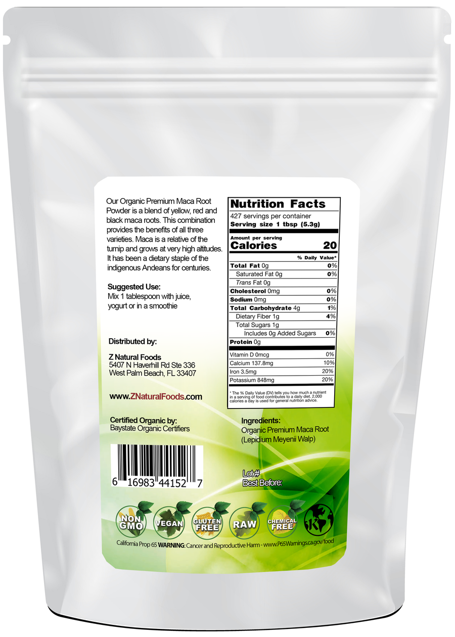 Back of the bag image of Maca Root Premium Powder - Organic 5 lb