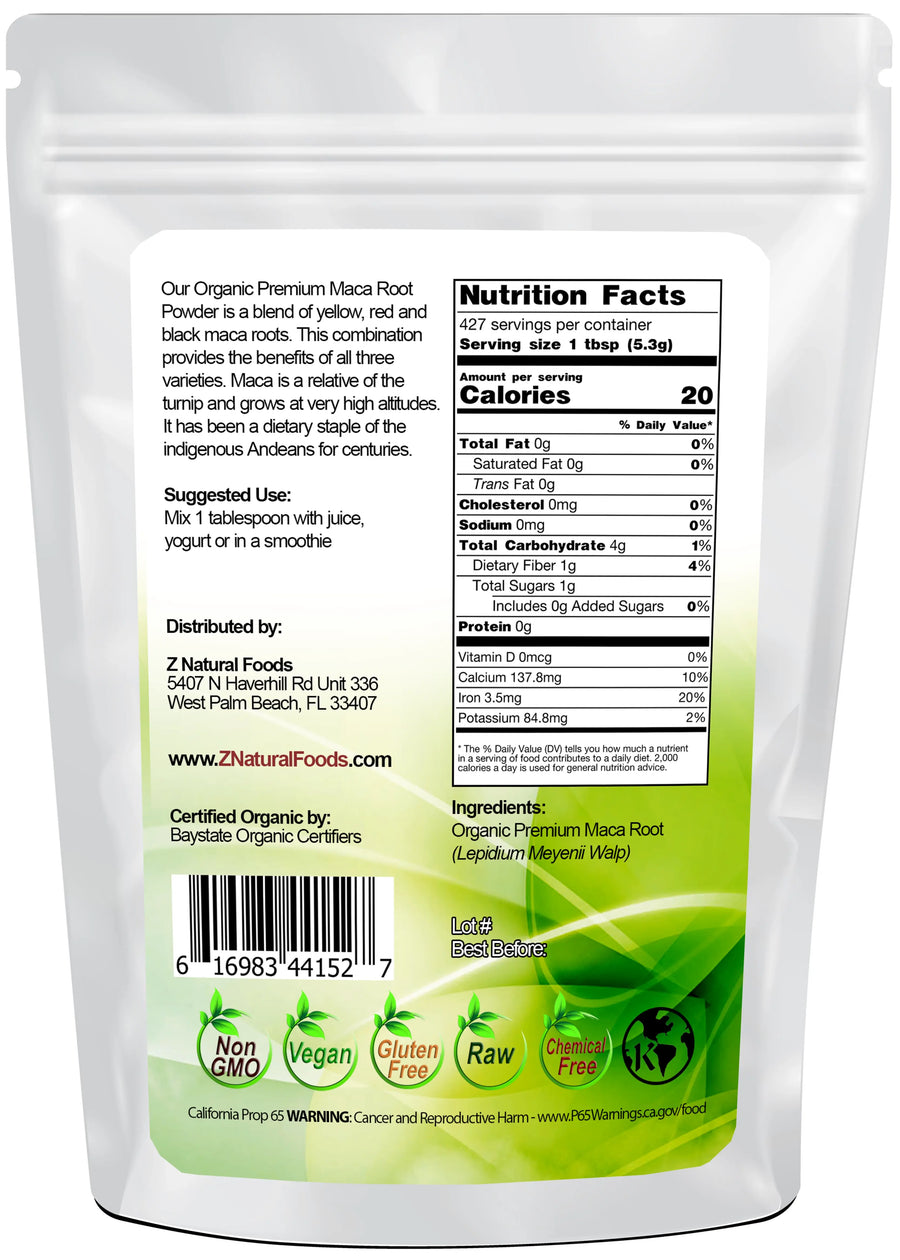 Back of the bag image of Maca Root Premium Powder - Organic 5 lb