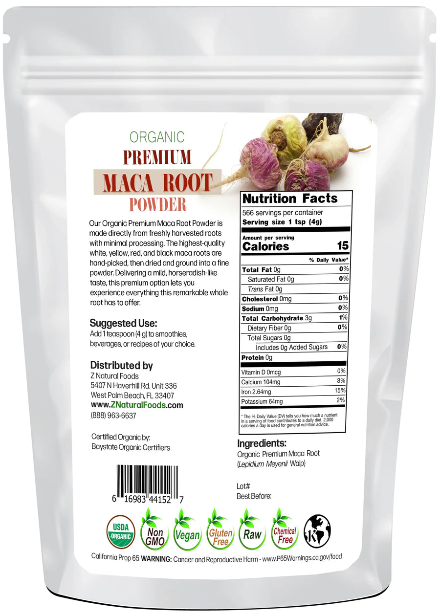 Back of the bag image of Maca Root Premium Powder - Organic 5 lb