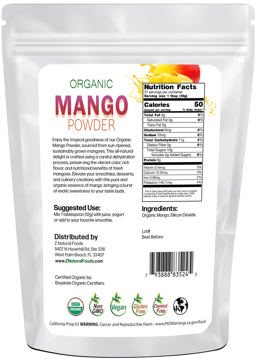 Organic Mango Powder back of the bag image