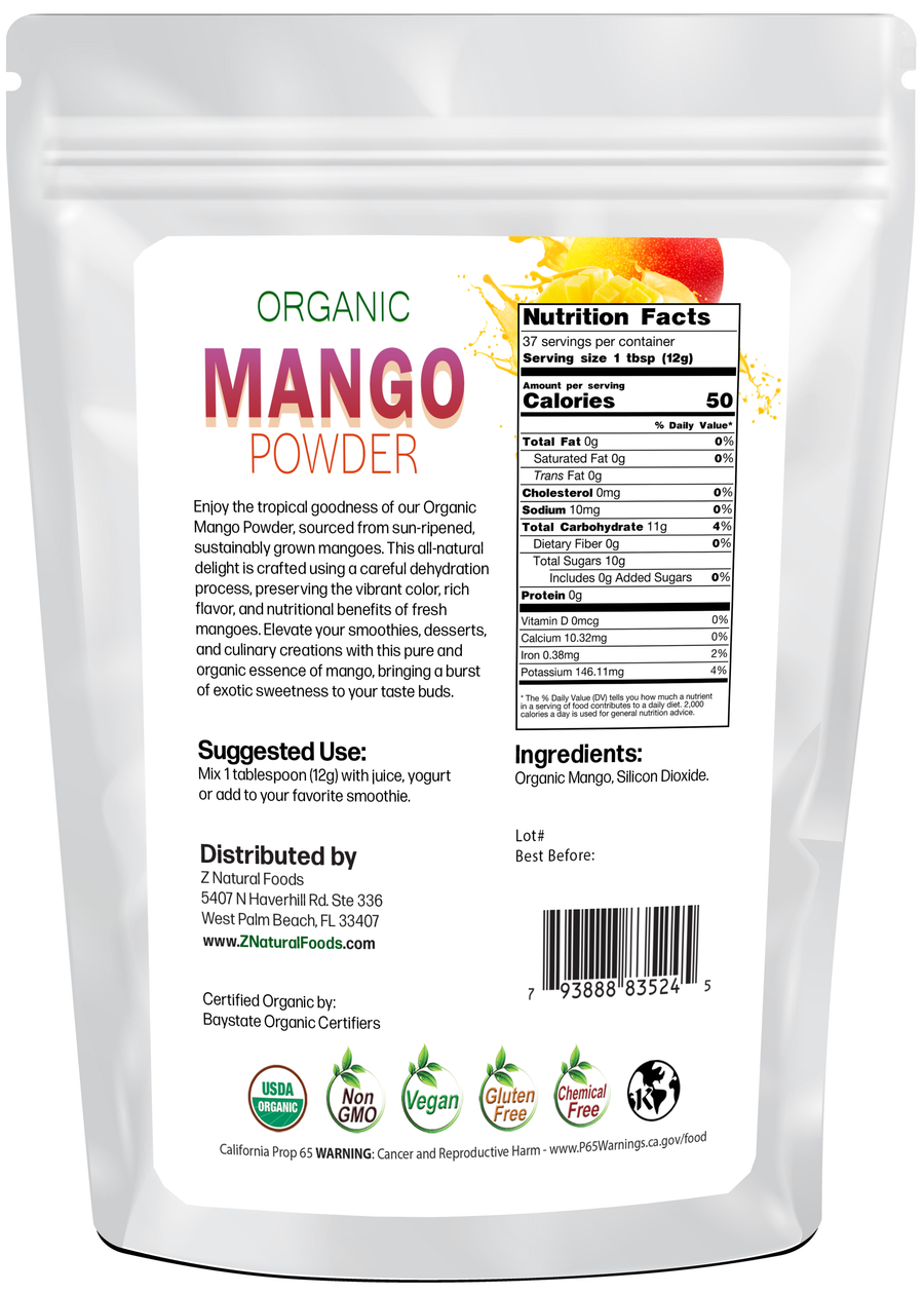 Organic Mango Powder back of the bag image 1 lb