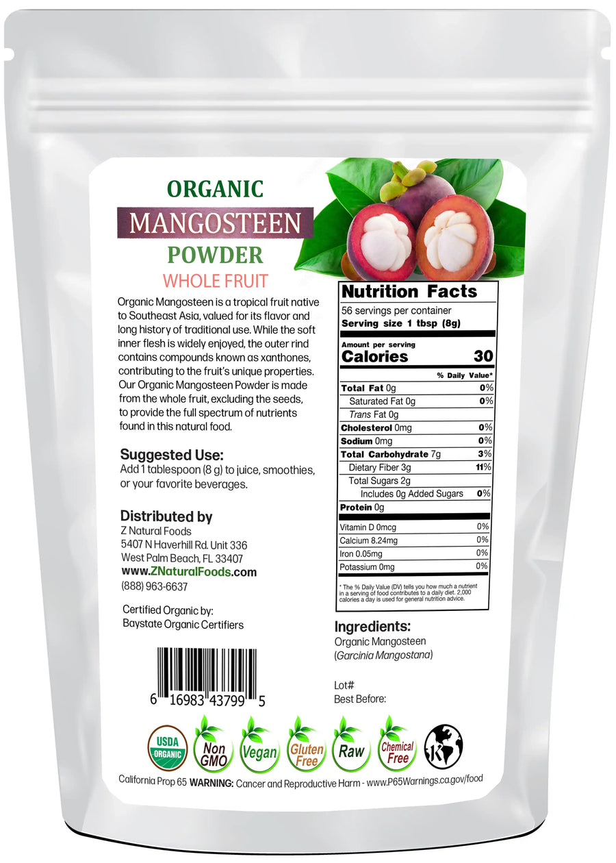 Mangosteen Fruit Powder - Organic back of the bag image 1 lb 