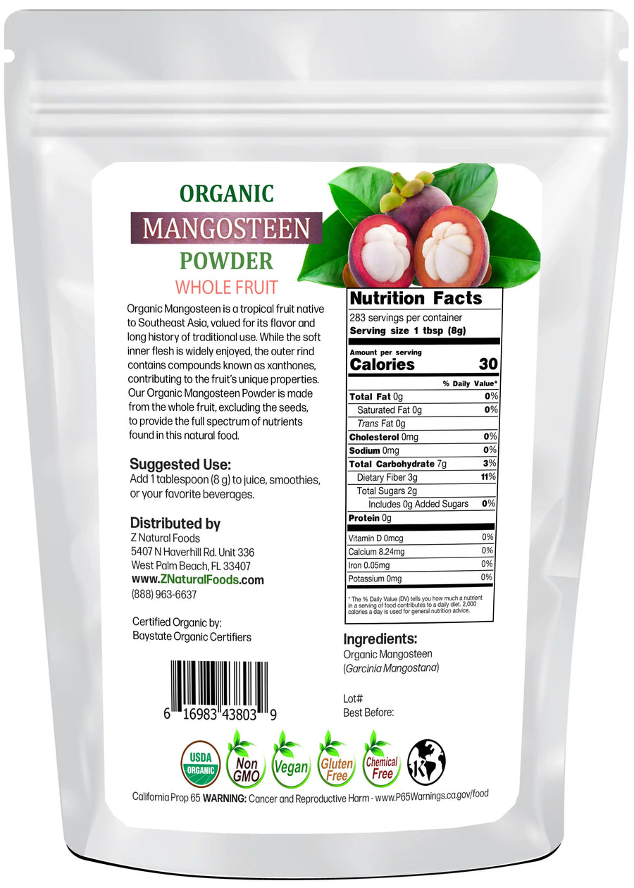Mangosteen Fruit Powder - Organic back of the bag image 5 lb 