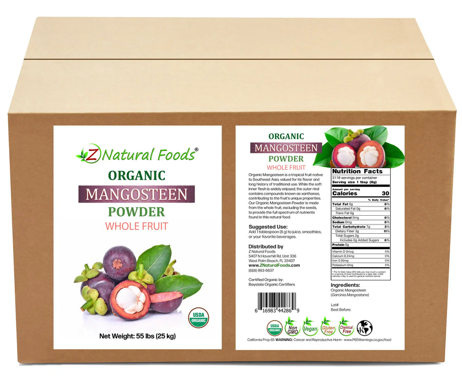 Mangosteen Fruit Powder - Organic front and back label image in bulk