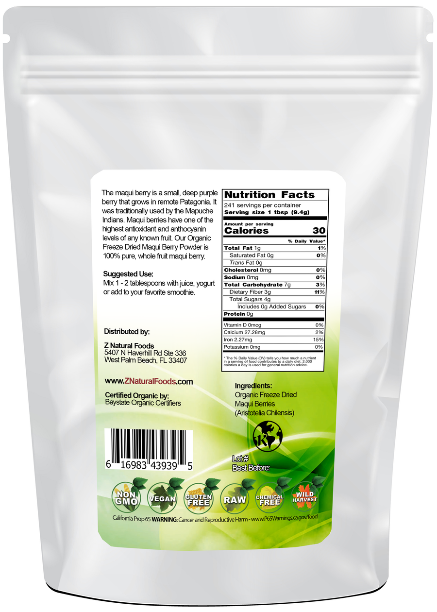 Maqui Berry Powder - Organic Freeze Dried back of the bag image 5 lb