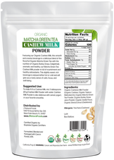 Image of back of 1 lb bag of Matcha Green Tea Cashew Milk Powder - Organic