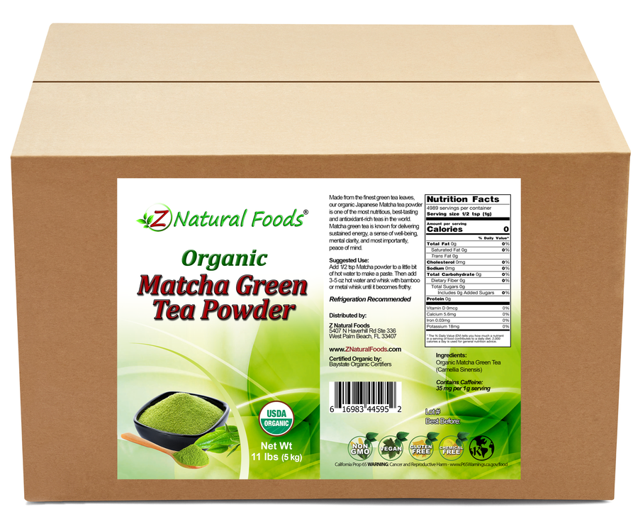 Matcha Green Tea Powder Organic front and back label image in bulk