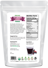 Photo of back of 1 lb bag of Mulberry Juice Powder - Organic