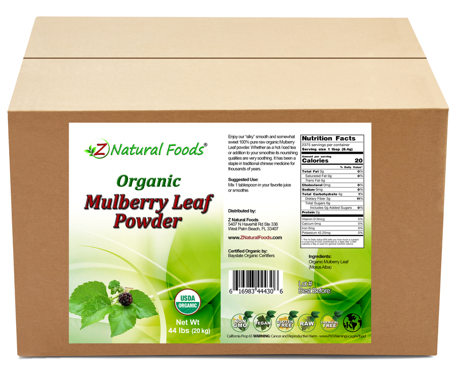 Mulberry Leaf Powder - Organic front and back label image for bulk