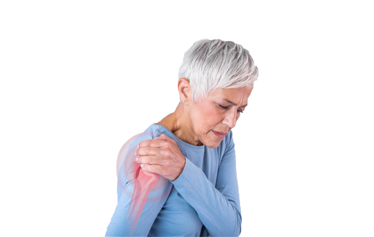 Older woman holding shoulder in pain