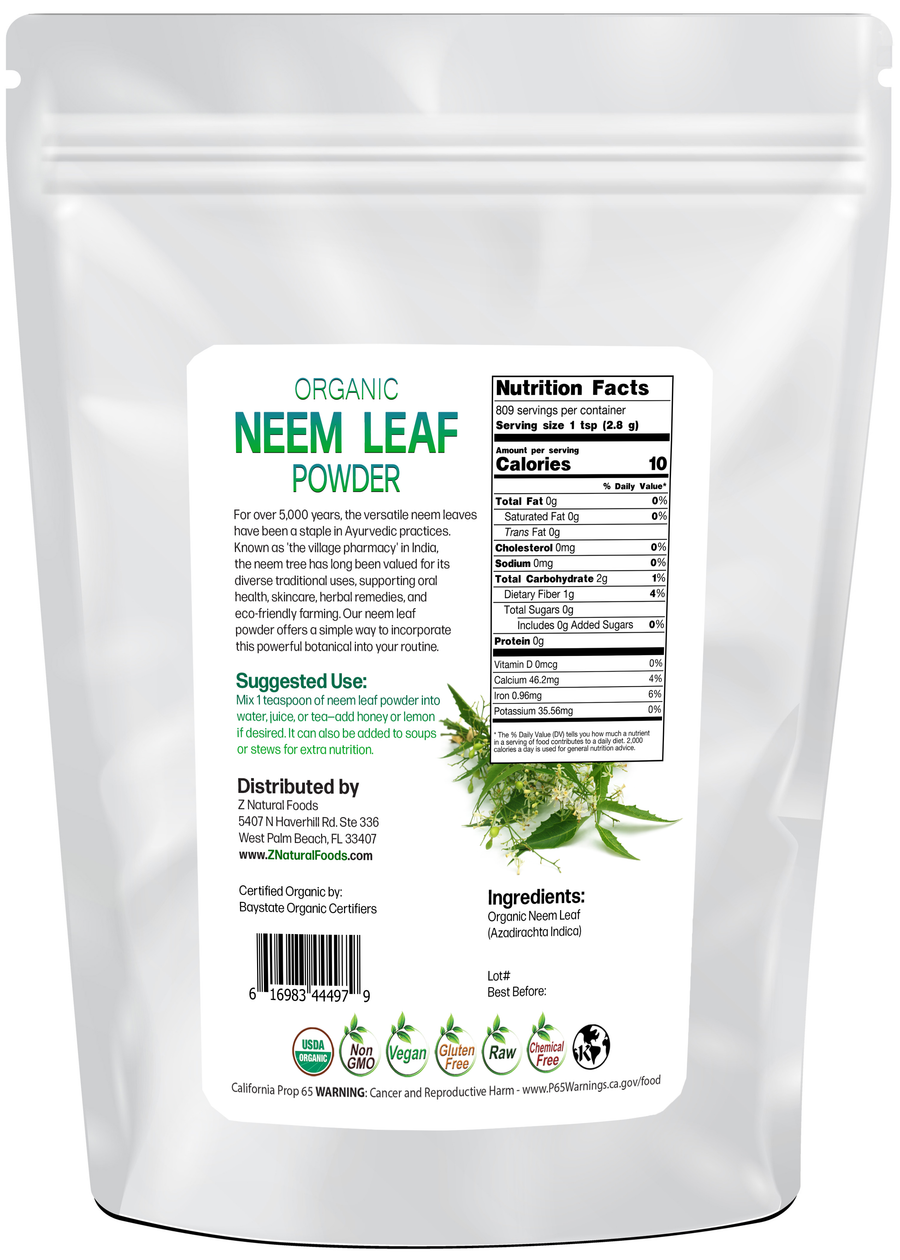 Neem Leaf Powder - Organic back of the bag image 5 lb 