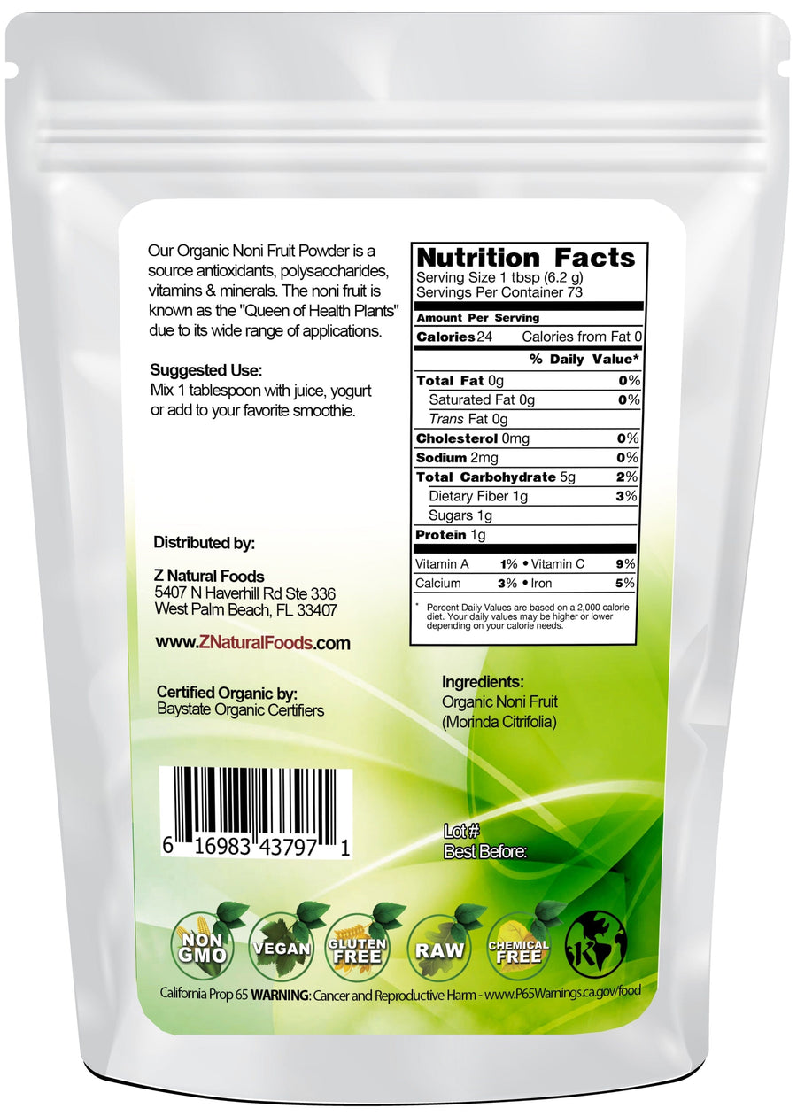 Noni Fruit Powder - Organic back of the bag image Z Natural Foods 