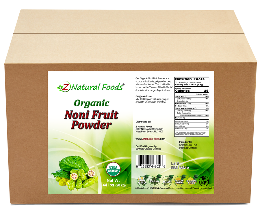 Noni Fruit Powder - Organic front and back label image in bulk