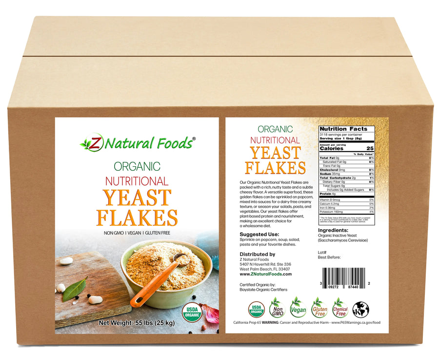 Front and Back label image of Organic Nutritional Yeast Flakes in bulk