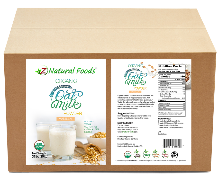 Front and back label image of Oat Milk Powder (Vanilla) - Organic in bulk