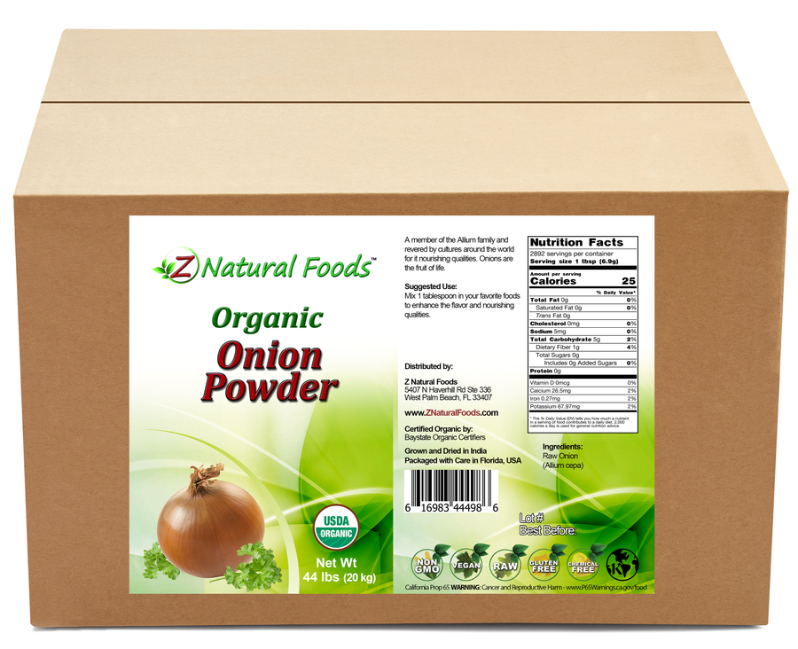 Onion Powder - Organic front and back label image for bulk