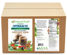 Optimum 30 Chocolate Vegan Meal Replacement - Organic front and back label image in bulk