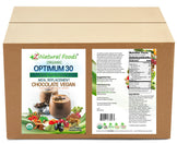 Optimum 30 Chocolate Vegan Meal Replacement - Organic front and back label image in bulk
