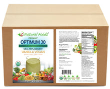 Optimum 30 Vanilla Vegan Meal Replacement - Organic front and back label image in bulk
