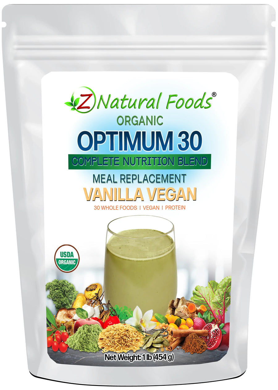 Optimum 30 Vanilla Vegan Meal Replacement - Organic front of the bag image 1 lb