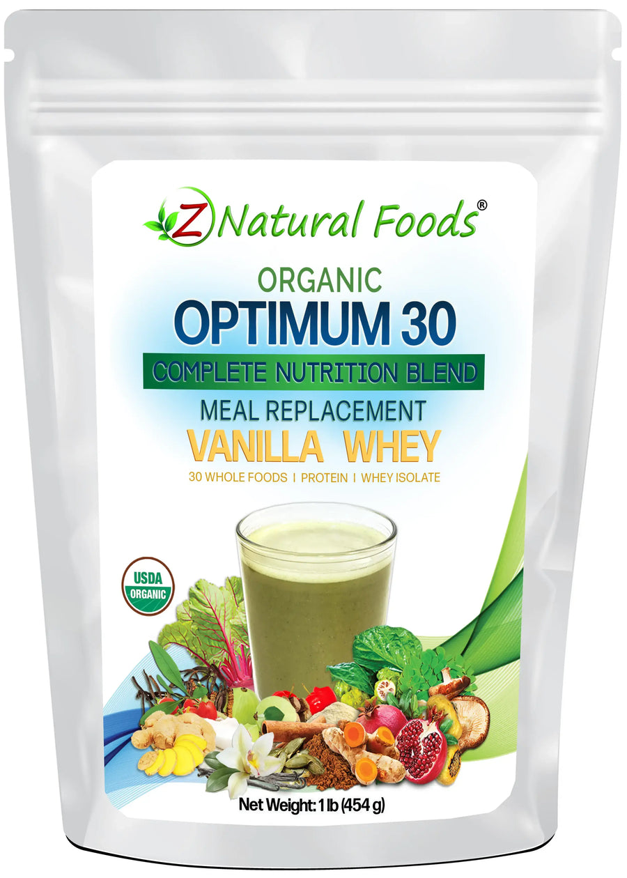 Optimum 30 Vanilla Whey Meal Replacement - Organic front of the bag image 1 lb