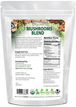 Photo of back of 7 oz bag of Organic 7 Mushrooms Blend