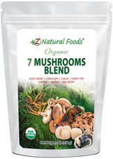 Photo of front of 1 lb bag of Organic 7 Mushrooms Blend