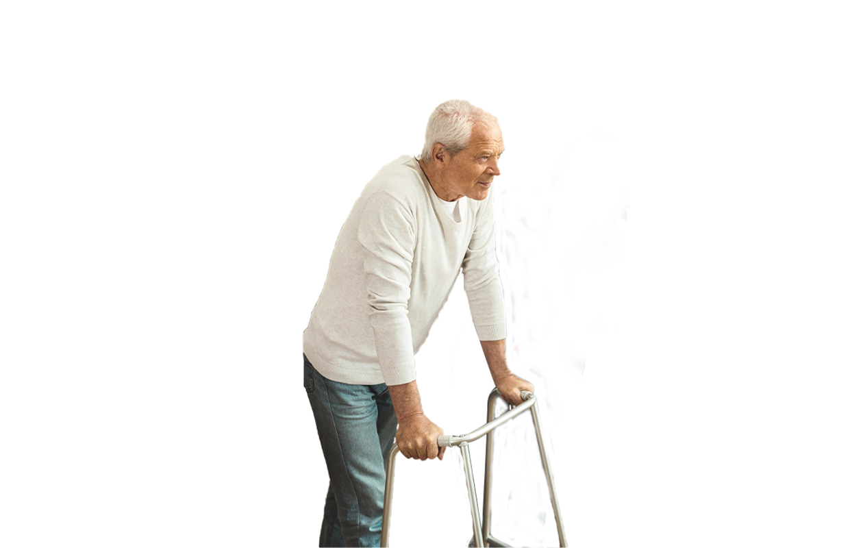 Image of older man using walker.