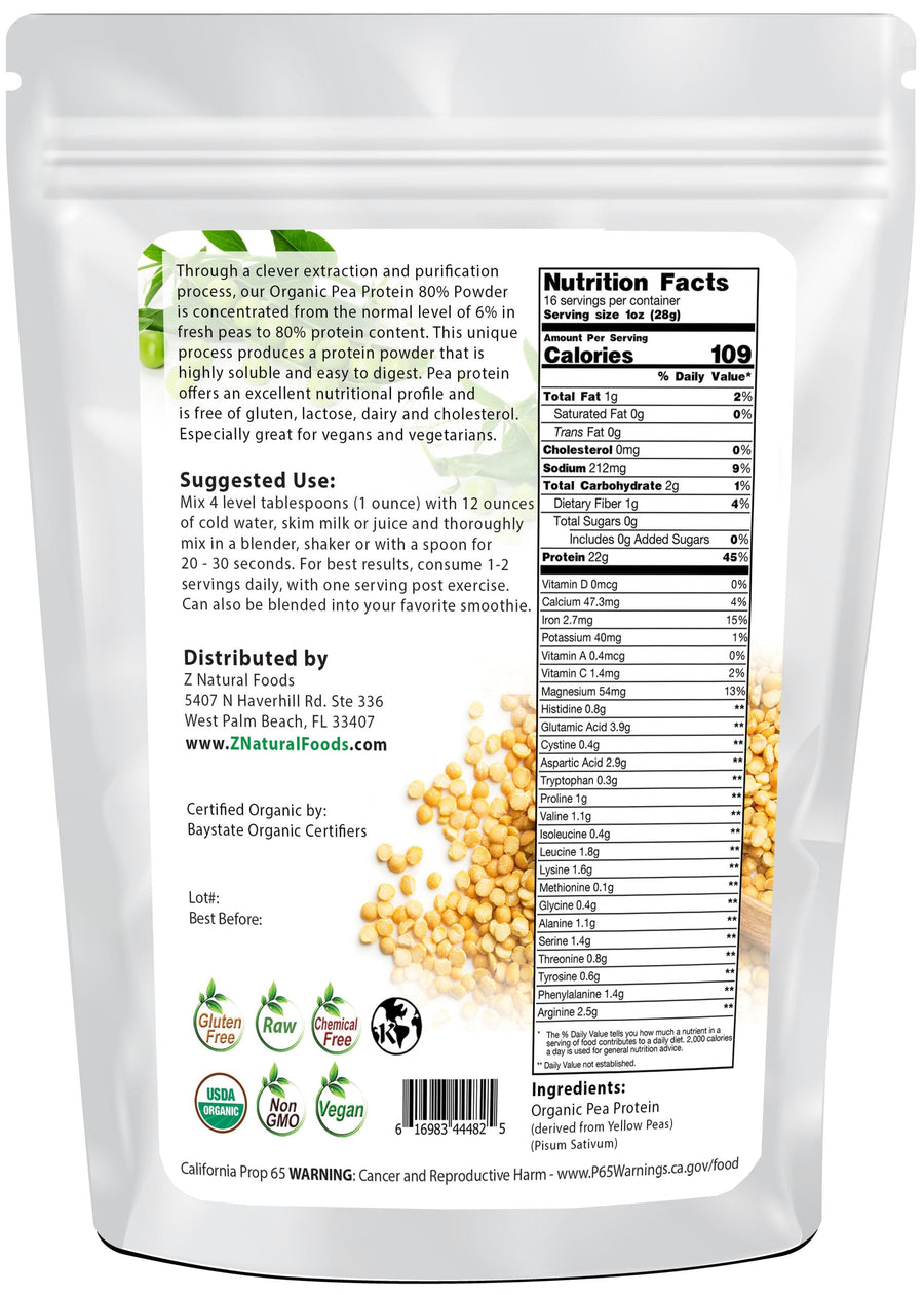 Pea Protein - Organic back of the bag image Z Natural Foods 