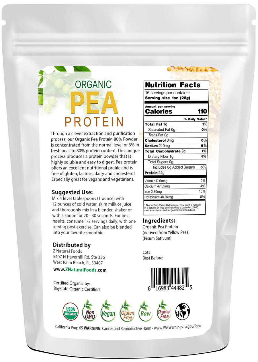 Pea Protein - Organic back of the bag image 1 lb 