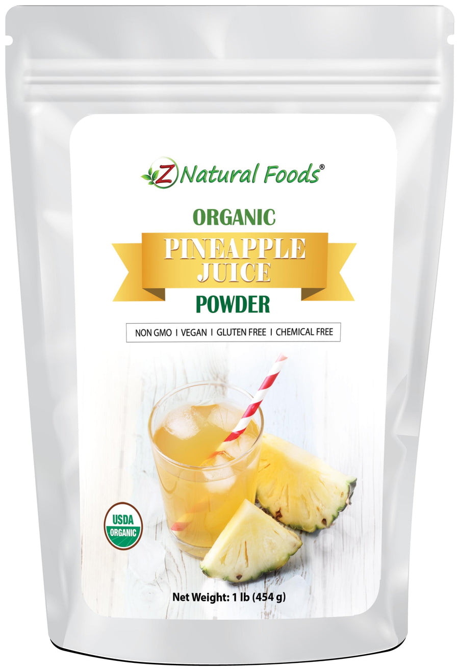 Photo of front of 1 lb bag of Pineapple Juice Powder - Organic Fruit Powders Z Natural Foods 