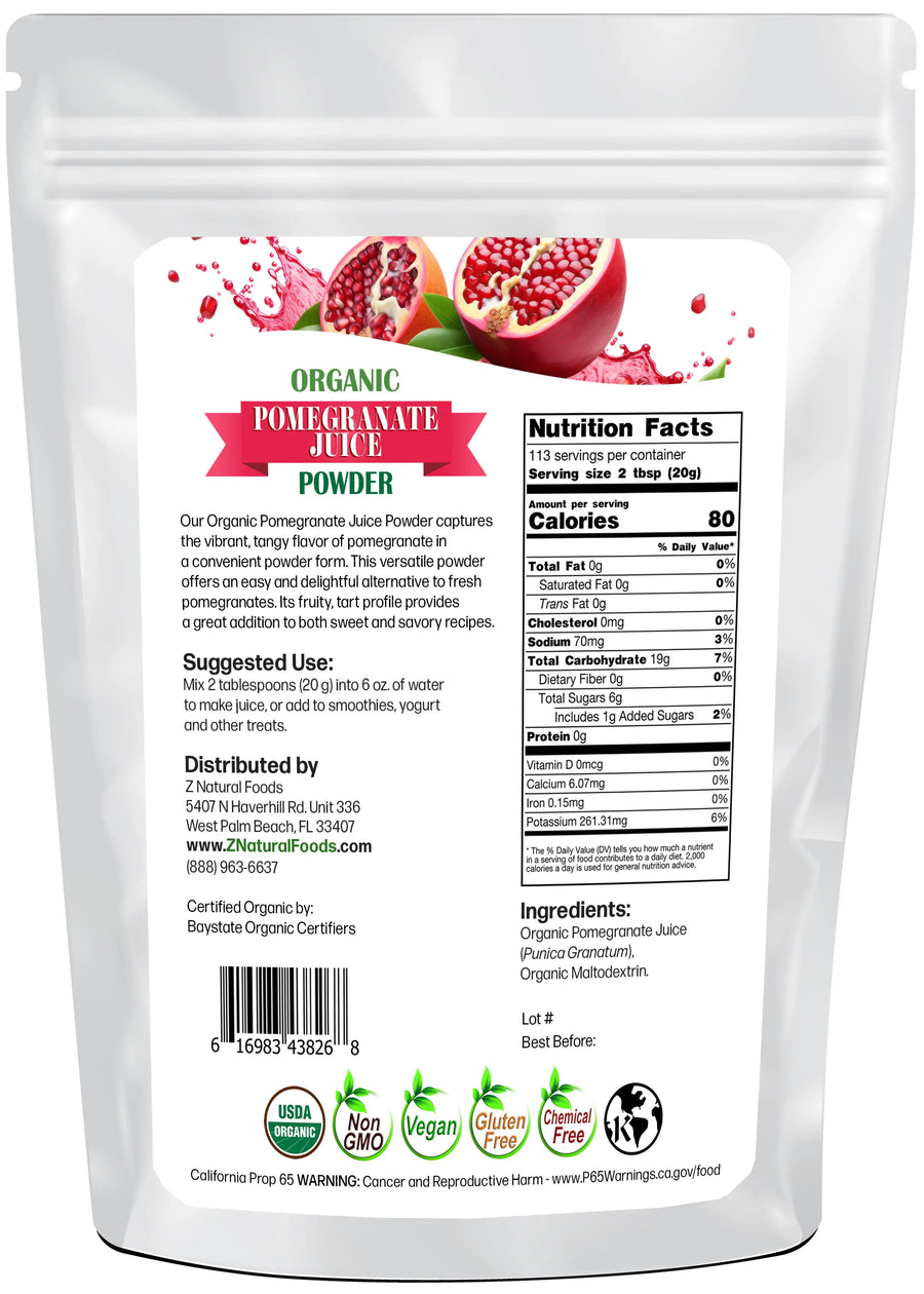 Pomegranate Juice Powder - Organic back of the bag image 5 lb