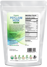 Photo of back of 1 lb bag of Psyllium Husk (Powder) - Organic