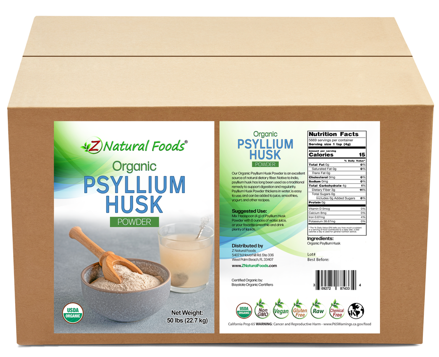 Photo of front and back label image of Psyllium Husk (Powder) - Organic in bulk