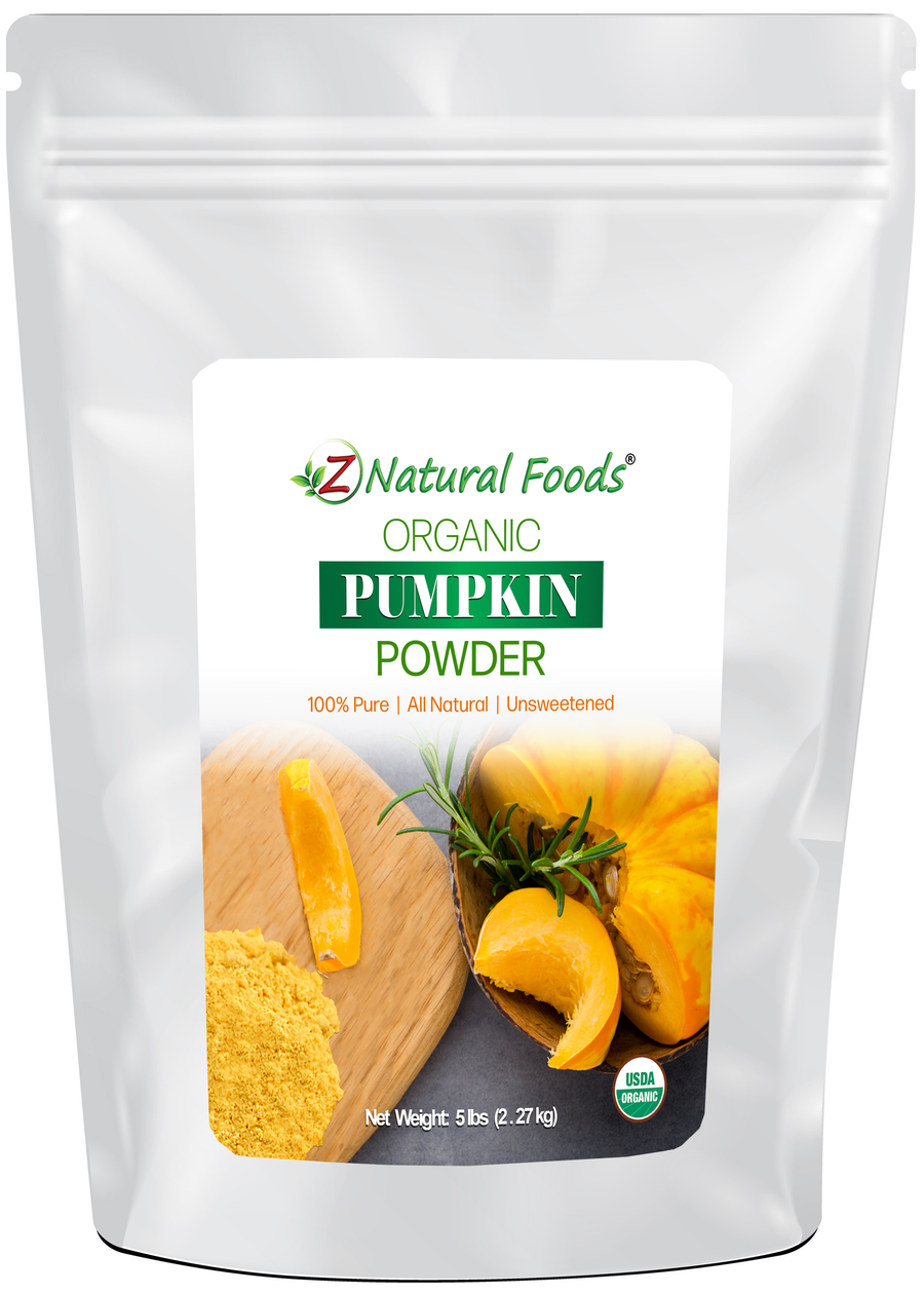 Photo of the front of 5 lb bag of Pumpkin Powder - Organic