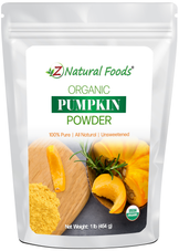 Photo of the front of 1 lb bag of Pumpkin Powder - Organic