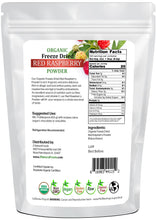 Back of bag image of Red Raspberry Powder - Organic Freeze Dried 5 lb