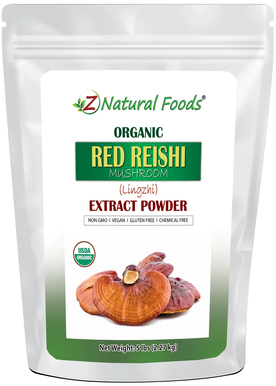 Photo of front of 5 lb bag of Red Reishi Mushroom Extract Powder (Lingzhi) - Organic